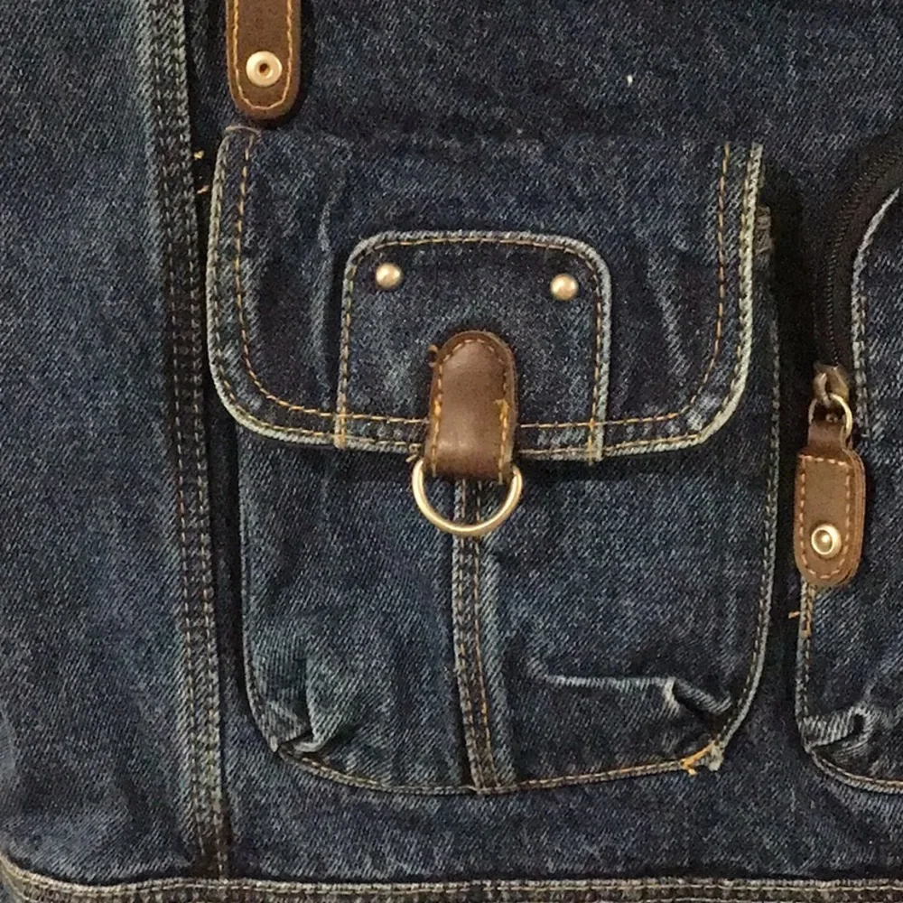 Denim Lightweight Large Tote, Shoulder Bag, Shopping, Pocket Decor, Cotton, Blue - Picture 3 of 11